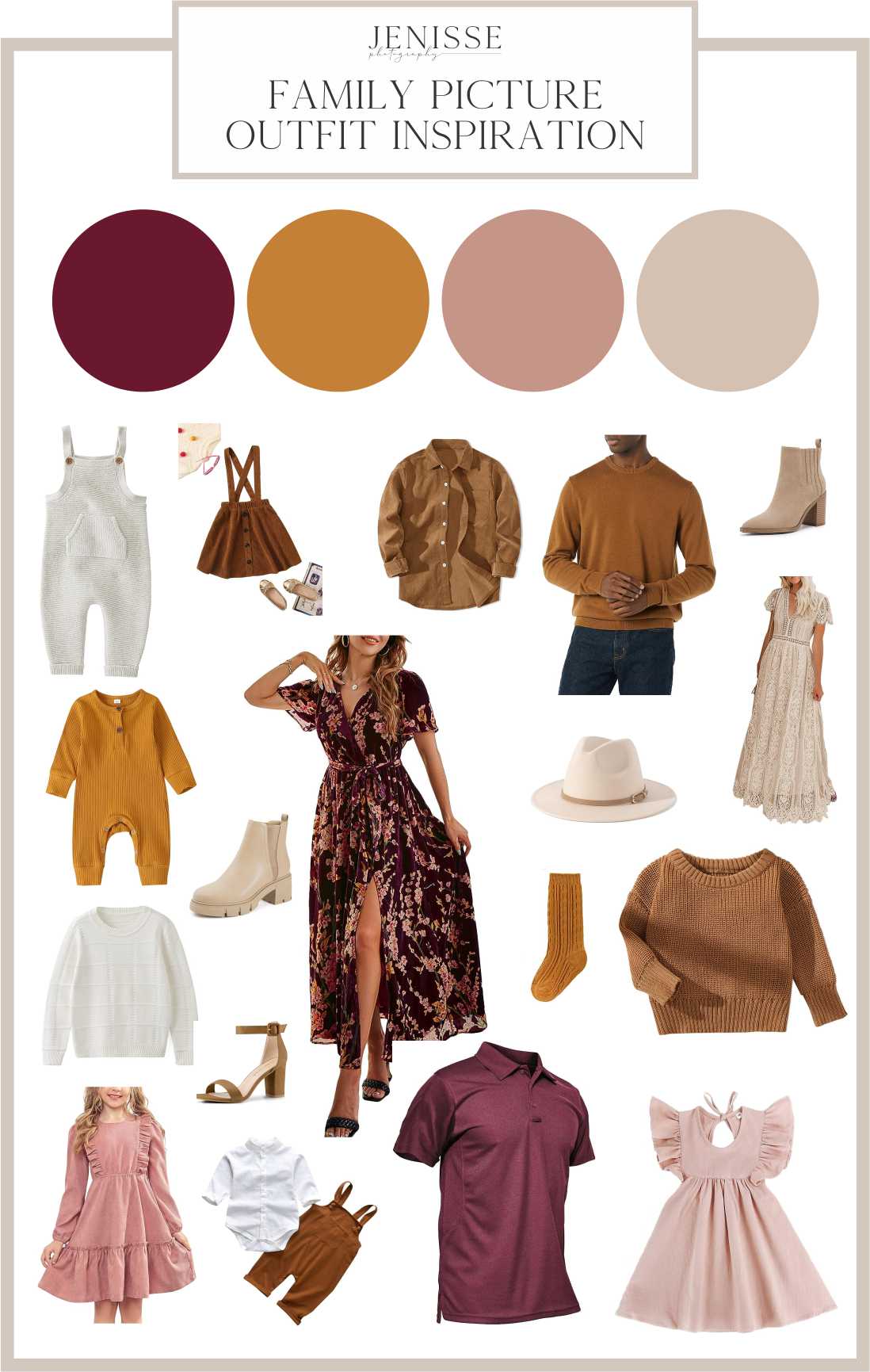 Maroon, Pink and Mustard - Family Picture Outfit Inspiration